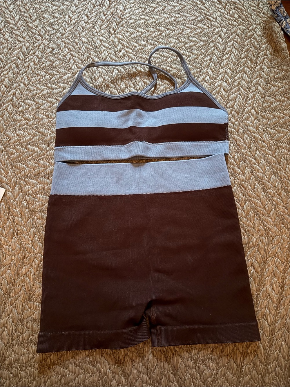 Women’s Brown and Light Blue Striped Tank workout set